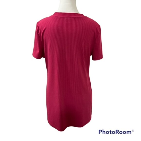 Shein Pink Crew Neck Short Sleeve Tunic Top Button Accent Side Slit Top Sz Large - Picture 3 of 12